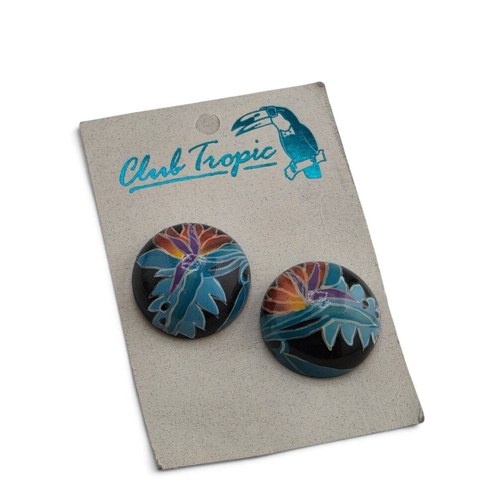 NOS Vintage 1980s Club Tropic Tropical Earrings Hand Painted Indonesia